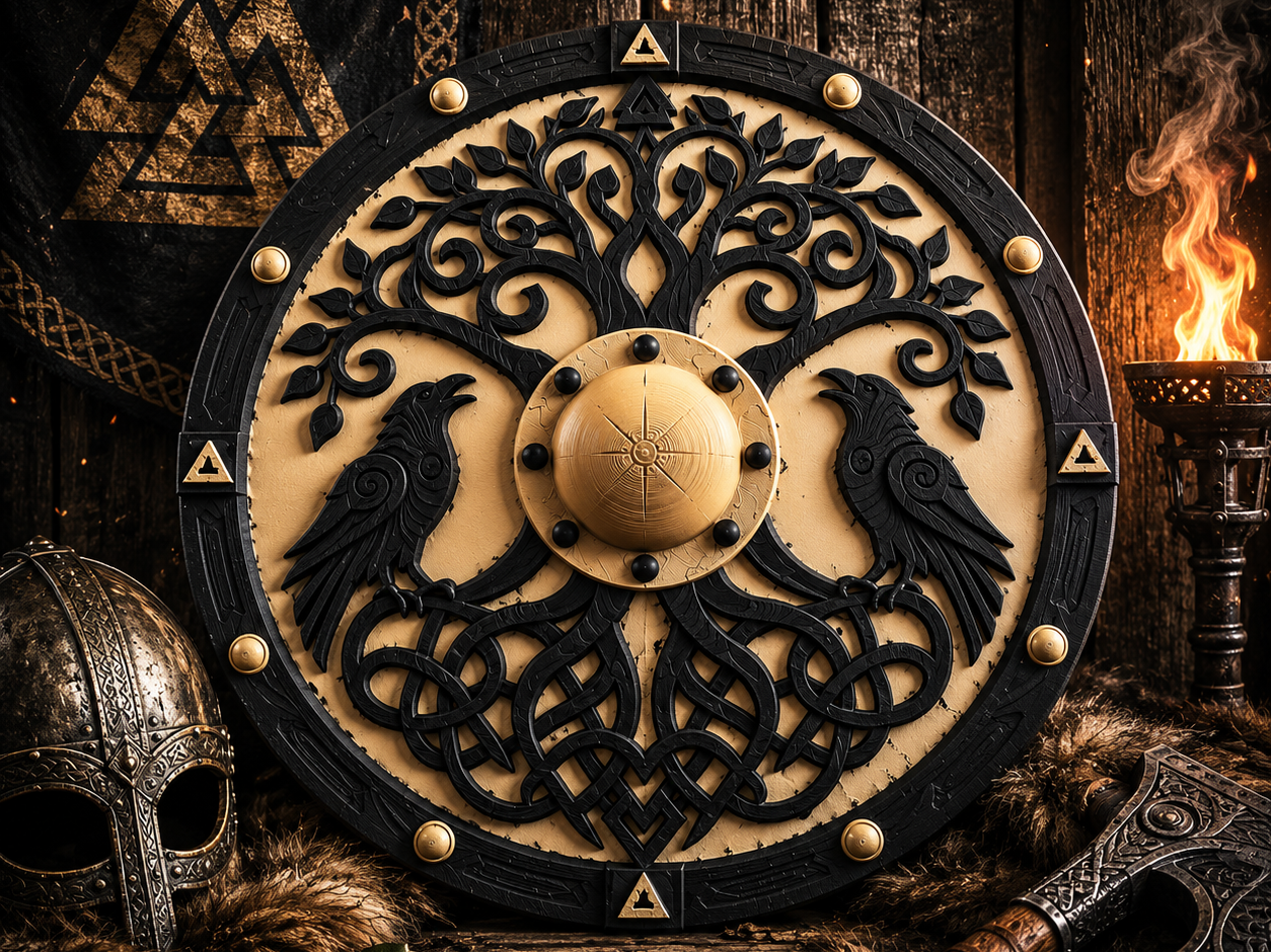 Wikingerschild Yggdrasil & Odins Raben