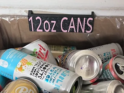 12oz Can Recycling Box Label Sign & Bag Holder