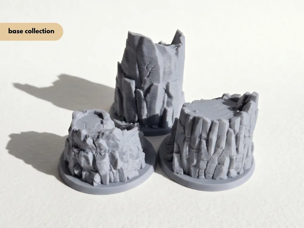Rock Cliff Mini Bases (65mm) - Free 3D Print Model - MakerWorld