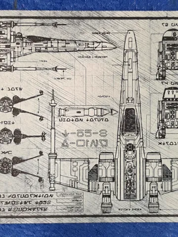 Letrero o emblema decorativo: Rebel X-Wing Starfighter Technical Blueprint — vista de referencia 2