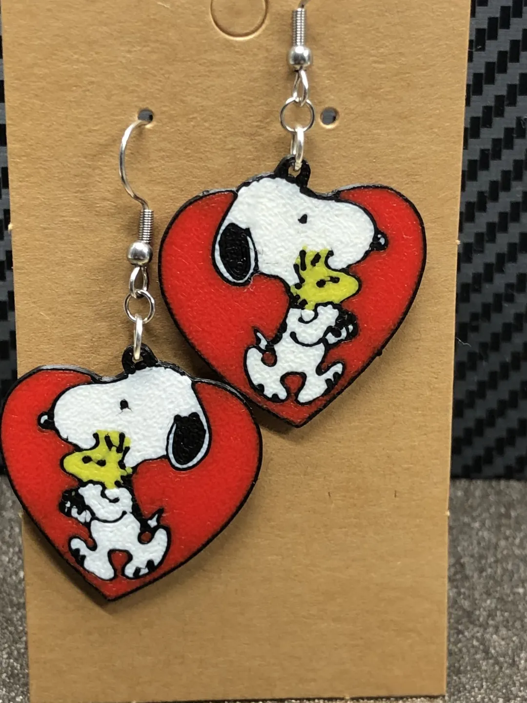 Snoopy Heart Valentines earrings view 2