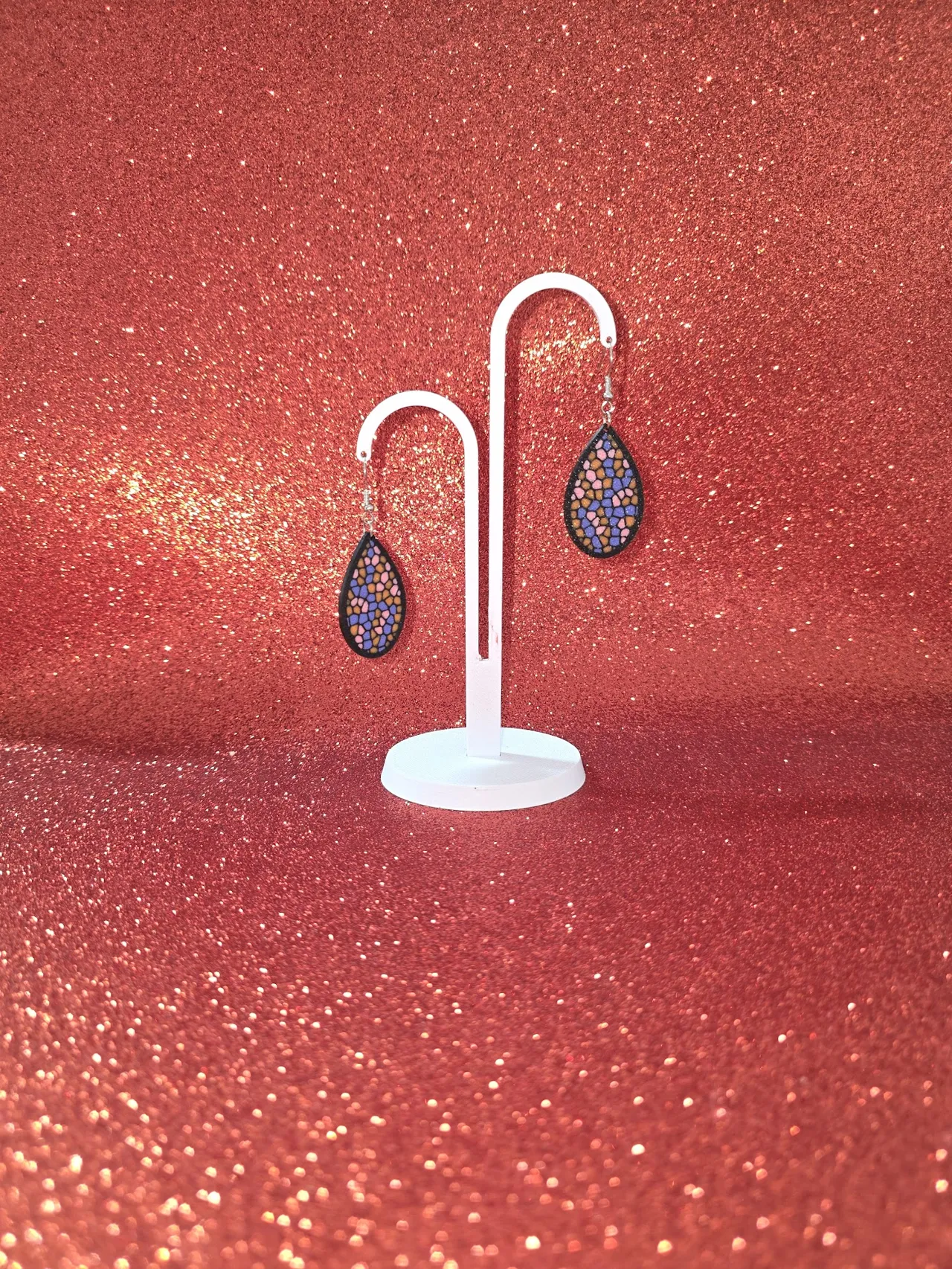 Colored glass drop earrings view 3