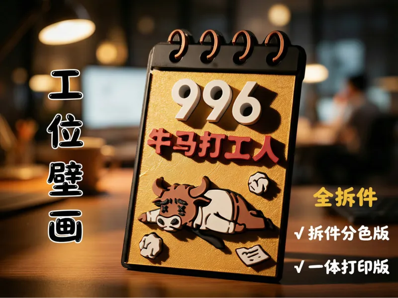 牛马打工人工位摆画/壁画/立体拼图（拆件分色版无需AMS/多色一体打印版）