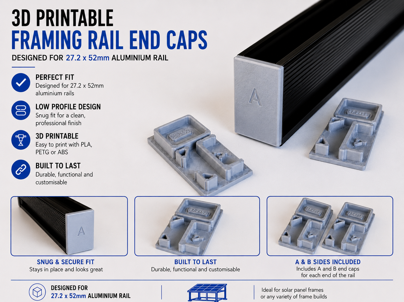 S3D 27x52mm Aluminium Rail End Caps / Covers
