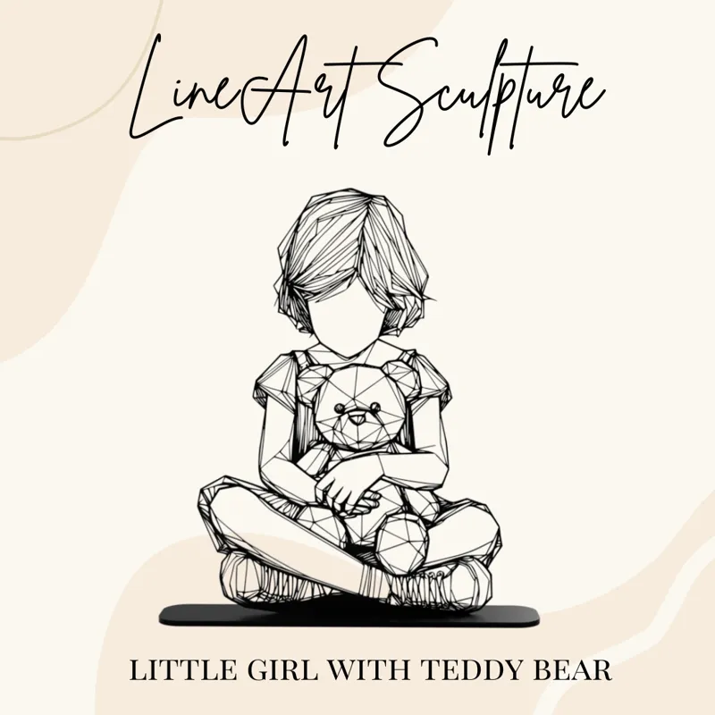 Girl with bear - low poly sculpture