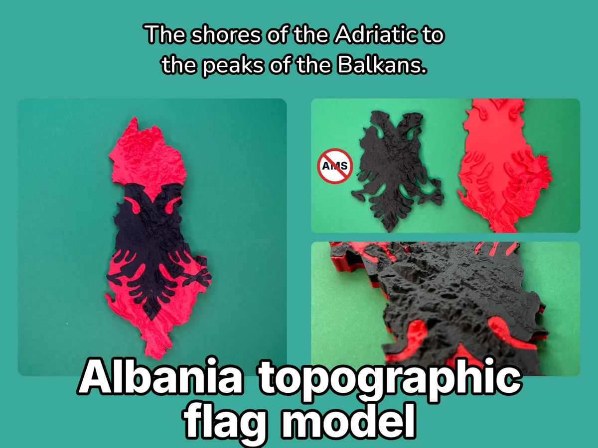 Topiography Albania topography flag model Republika Shqipërisë - Free 3D Print ...