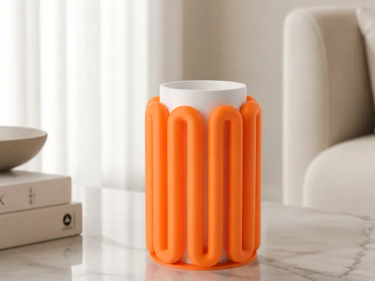 Orange Loop Vase - Contemporary Geometric Design