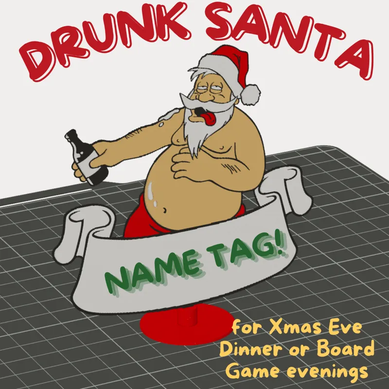 Drunk Santa Name Tag! (with Stand)