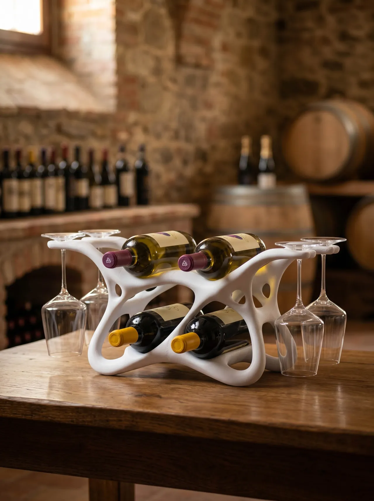 Organic Wine & Glass Rack - 4 Bottle Stand view 2
