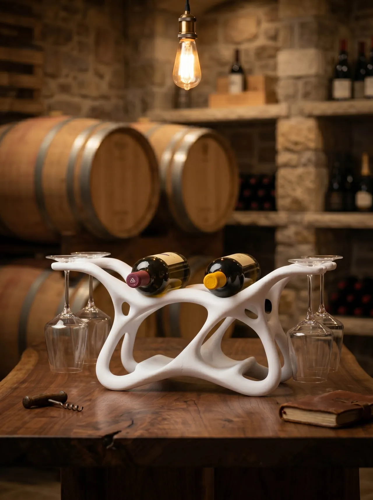 Organic Wine & Glass Rack - 4 Bottle Stand view 3