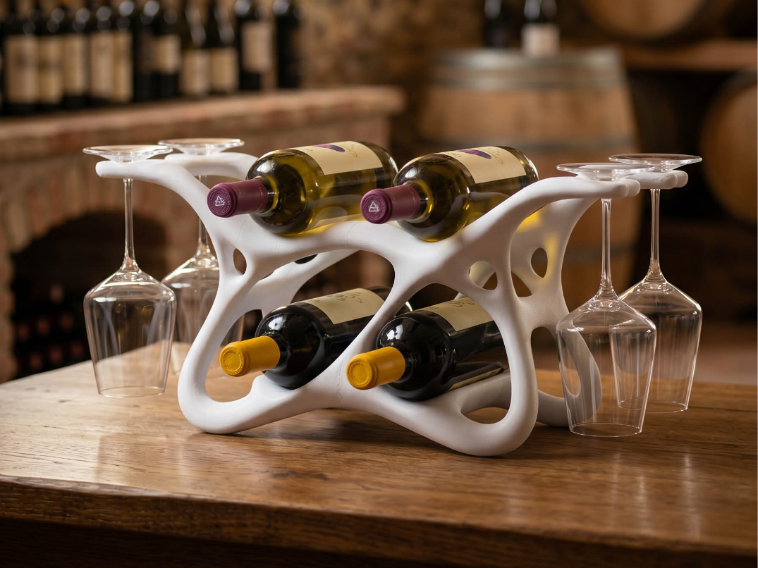 Organic Wine & Glass Rack - 4 Bottle Stand