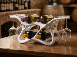 Organic Wine & Glass Rack - 4 Bottle Stand
