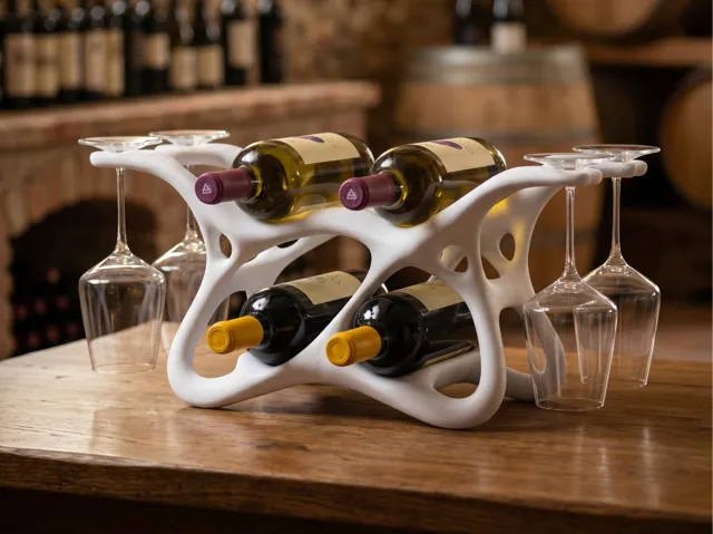 Organic Wine & Glass Rack - 4 Bottle Stand