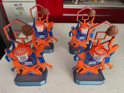 Basketball tournament trophy with custom logo
