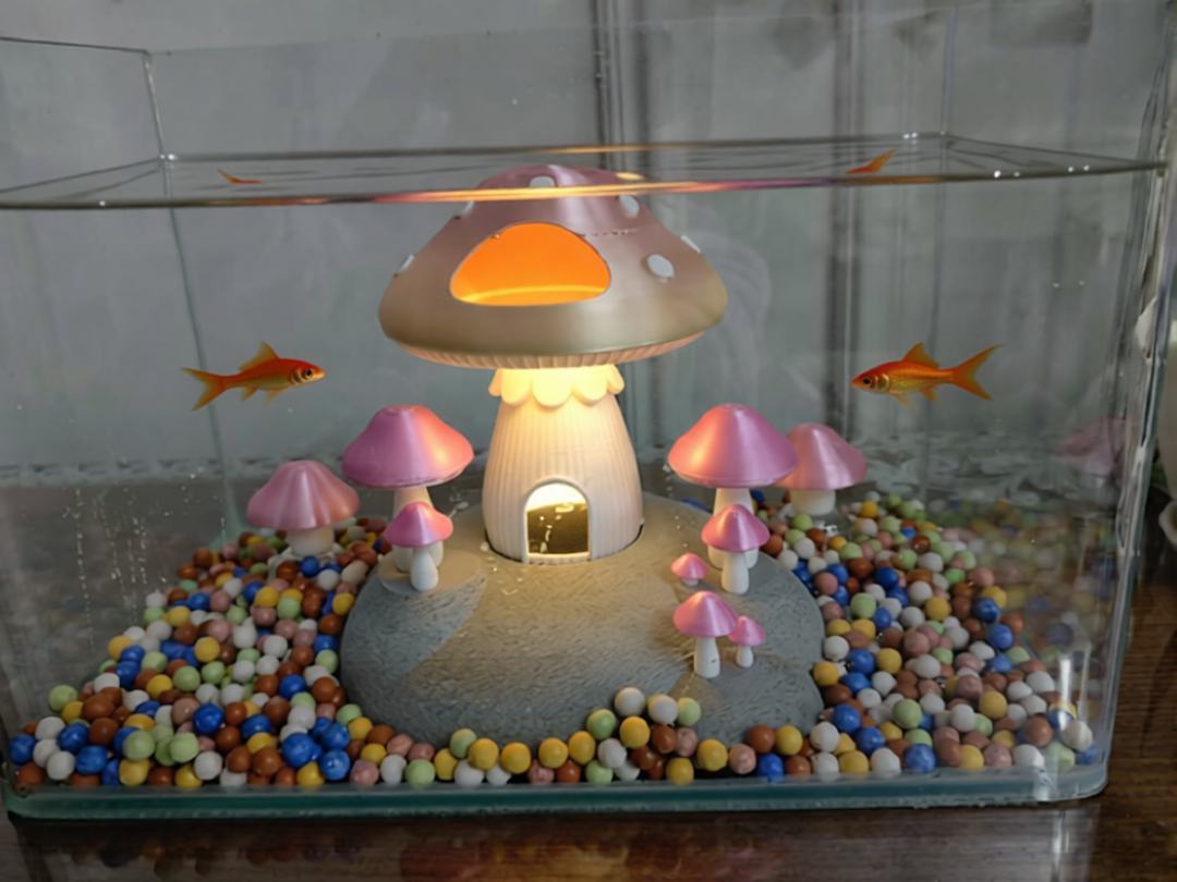 鱼缸造景 彩色灯小蘑菇躲避屋 多色打印 可爱鱼缸装饰