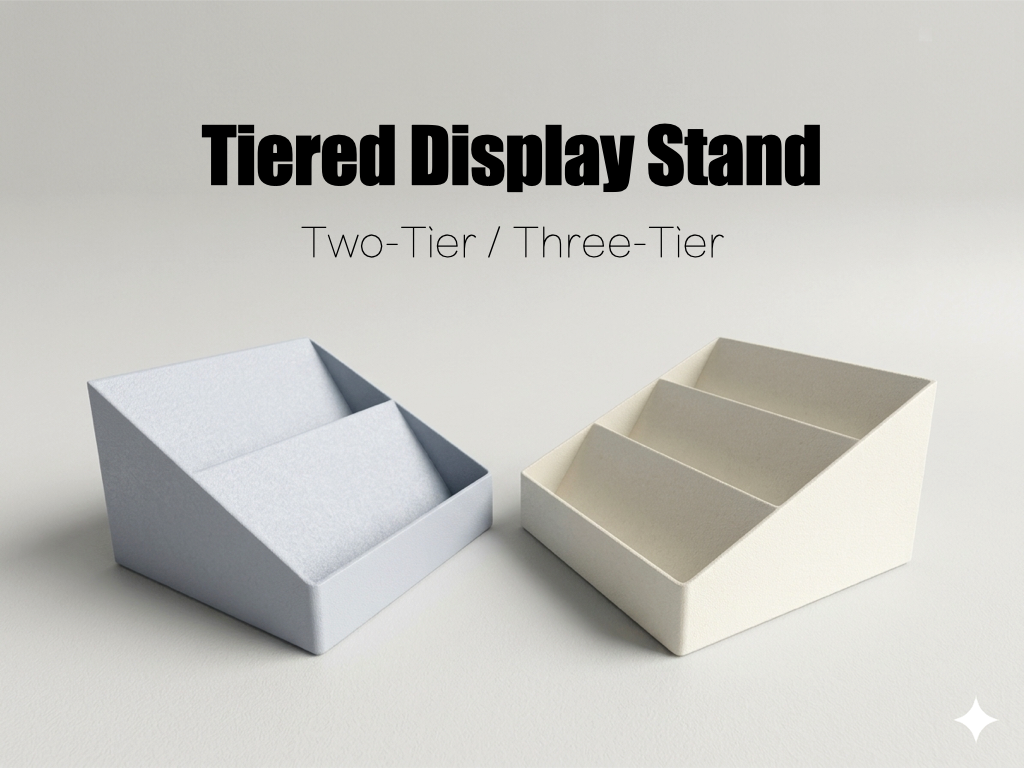 Three levels of tiered storage shelves