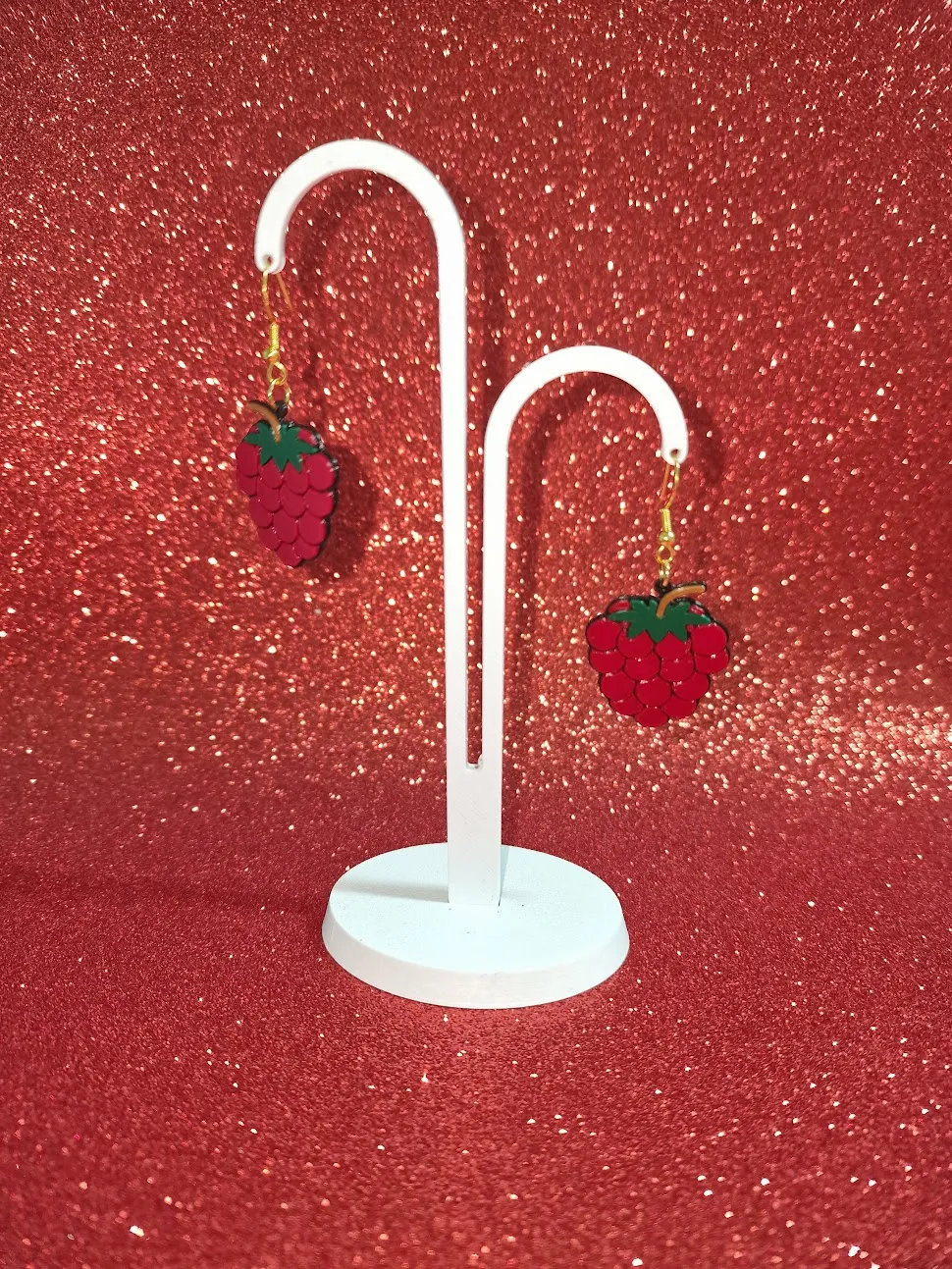 Raspberry earrings view 3