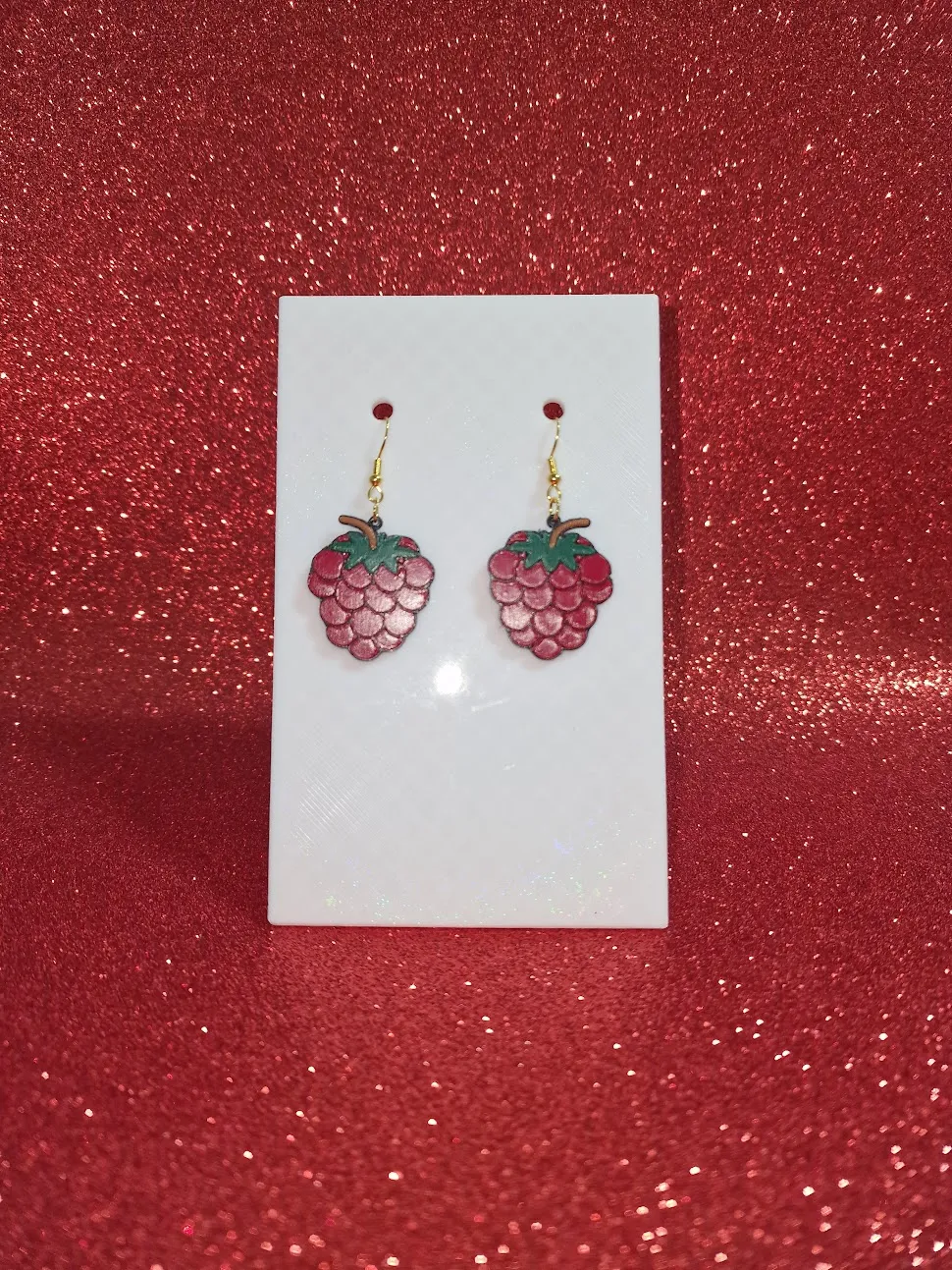 Raspberry earrings view 2