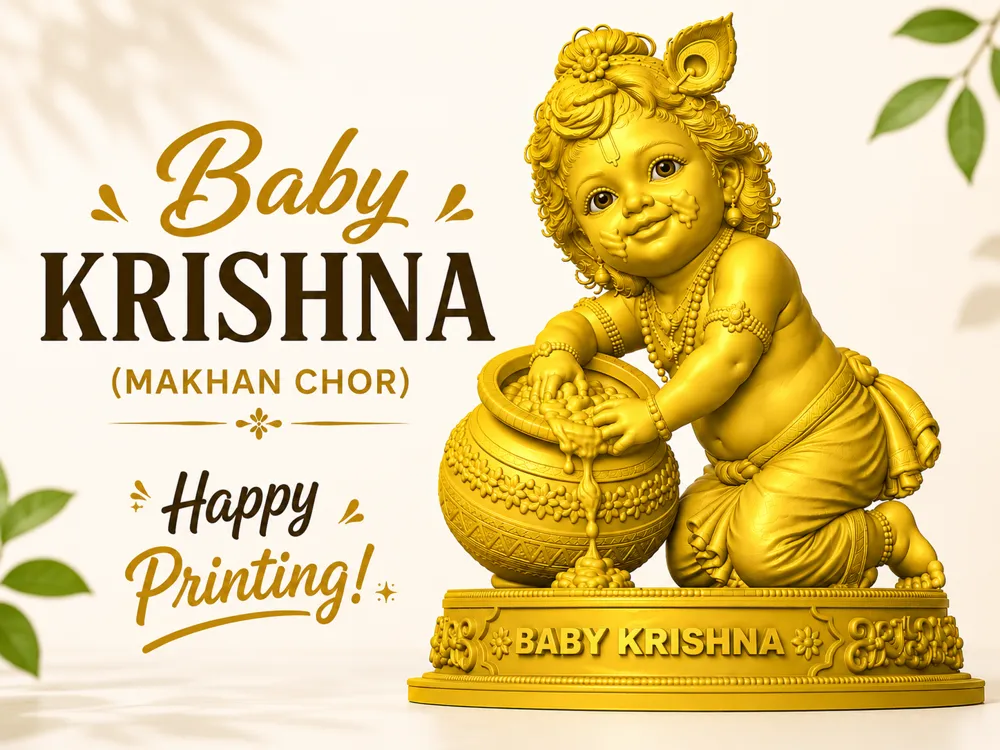 Letrero o emblema decorativo: Baby Krishna (Makhan Chor). Referencia del modelo original.