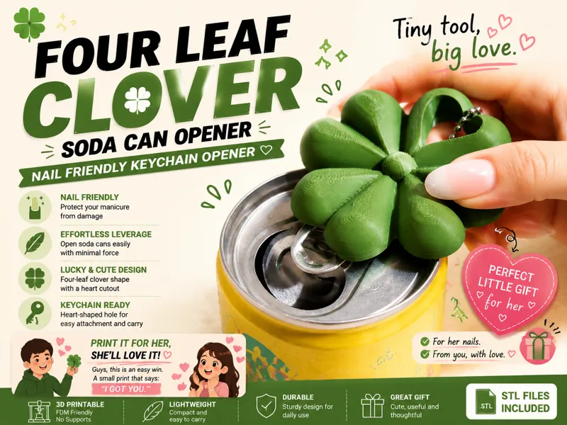 Four Leaf Clover Can Opener–Nail Friendly Keychain