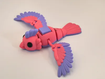 Flexi little fat bird with press-activated wings, no supports