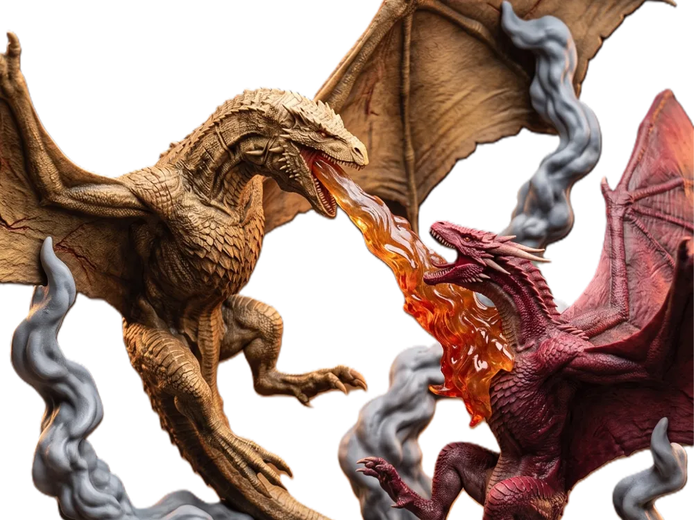 Figura decorativa: Sunfyre vs Meleys – Battle of Rook's Rest. Referencia del modelo original.