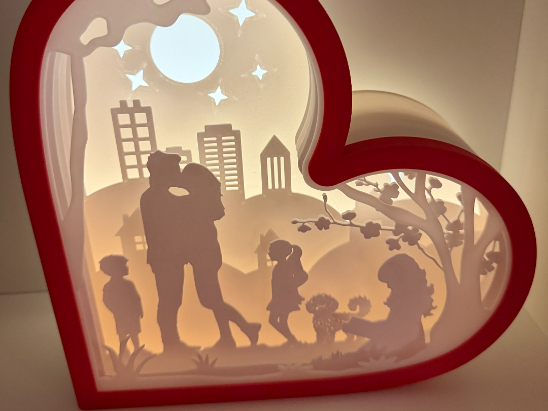 Lovers Valentine Day Shadowbox - Family of 5 + dog