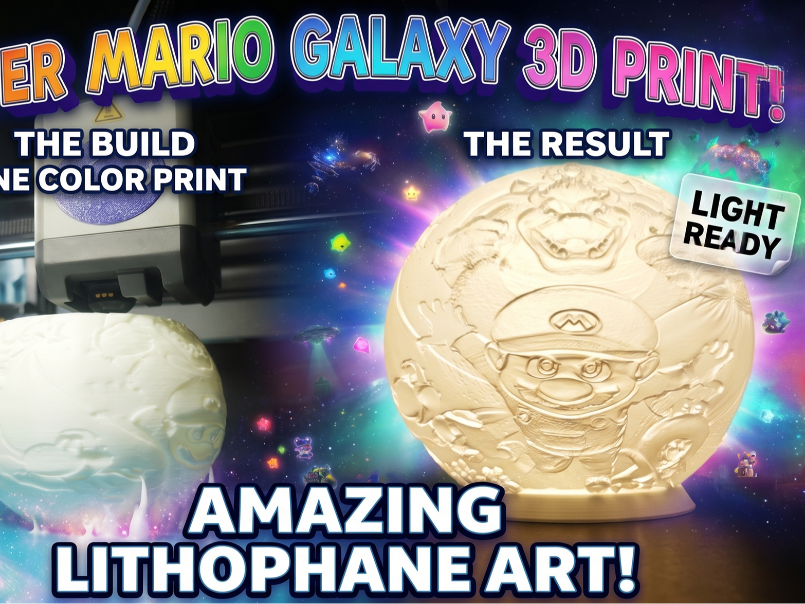 Mario Galaxy Lithophane Sphere Lamp