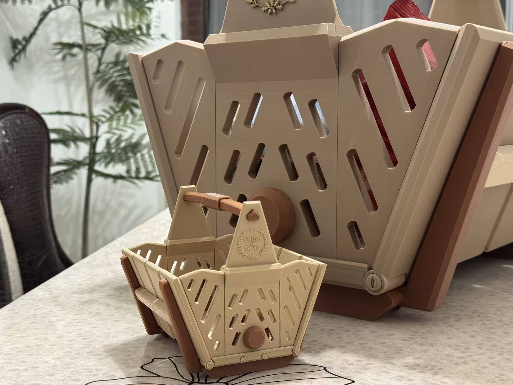 Miniatura 2 do modelo 3D 可变形复古手提收纳篮・折叠桌-车载旅行野餐多用途置物箱