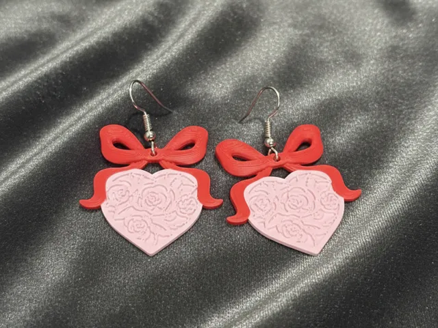 Rose Heart & Bow Earrings