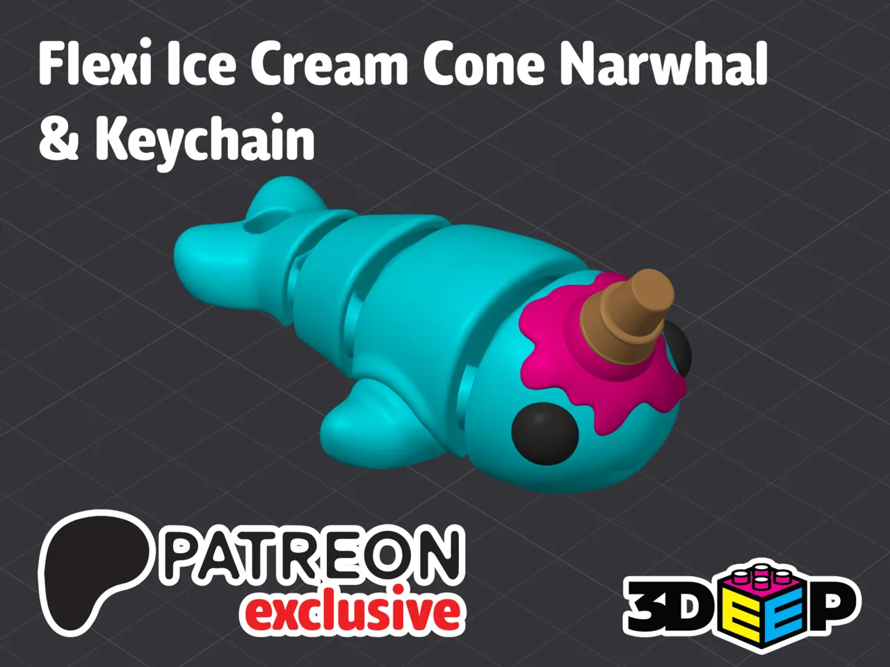 Flexi Narwhal & Keychain - No Supports view 3