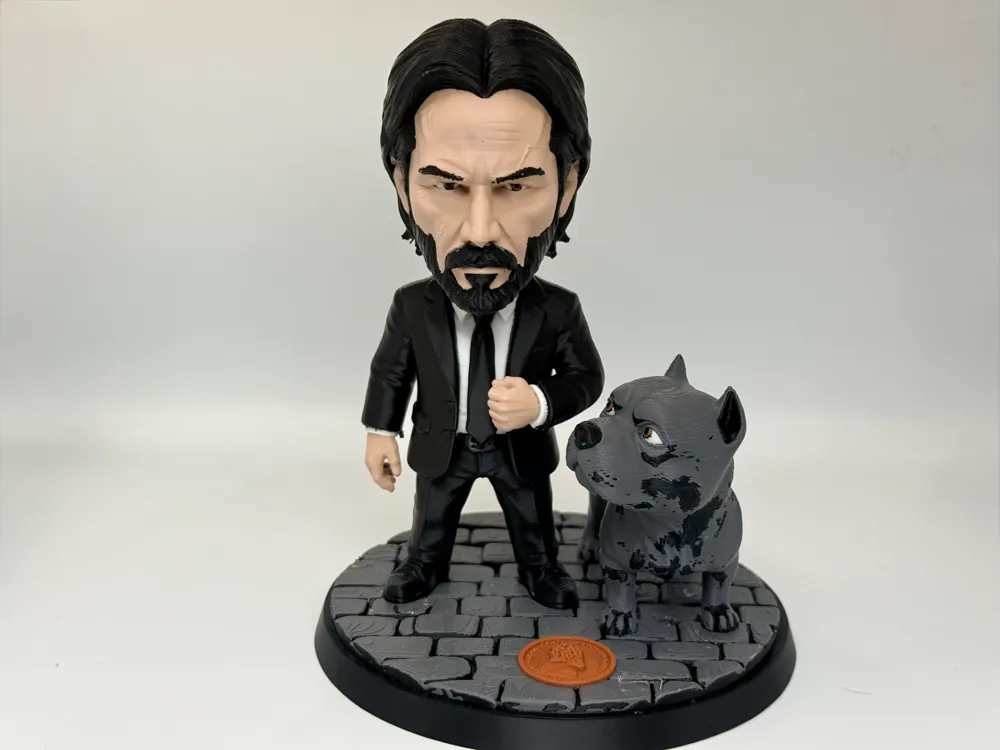 Escenografía en miniatura: John Wick & Pitbull Chibi Diorama - Continental. Referencia del modelo original.