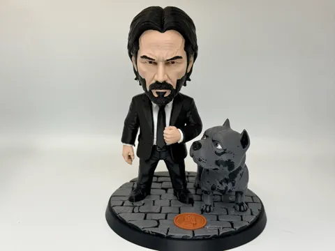Escenografía en miniatura: John Wick & Pitbull Chibi Diorama - Continental — referencia de MakerWorld