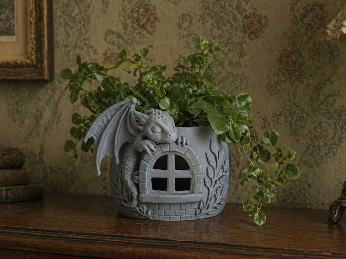 Cute Sleeping Dragon Planter – Fantasy Plant Pot