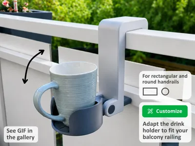 Drink holder for balcony railings – customizable 