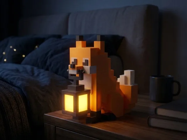 Minecraft inspired Fox holding a Lamp