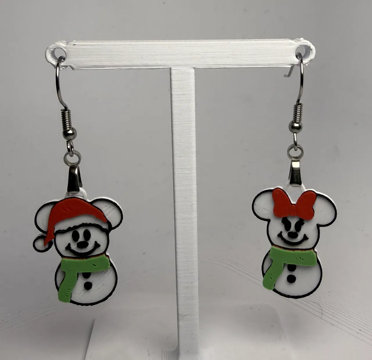 Mickey and Minnie Snowmen Christmas Earrings view 3