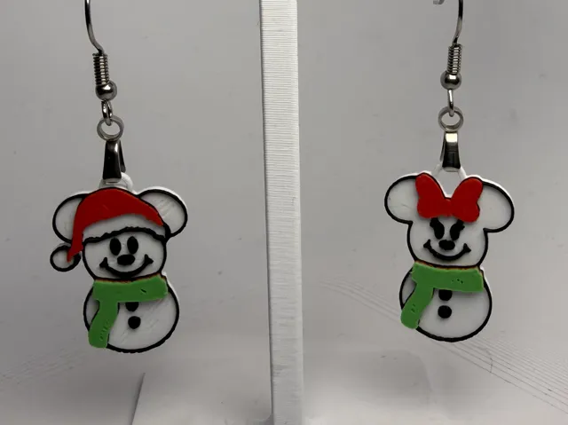 Mickey and Minnie Snowmen Christmas Earrings