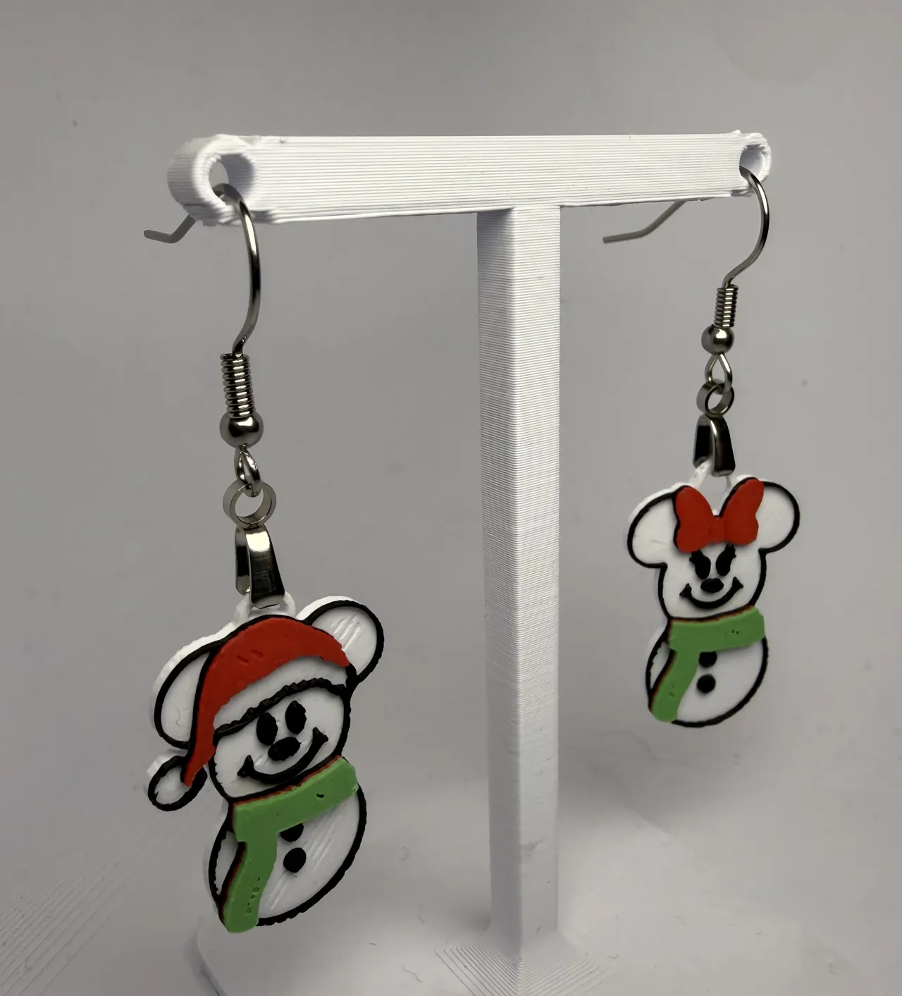 Mickey and Minnie Snowmen Christmas Earrings view 2