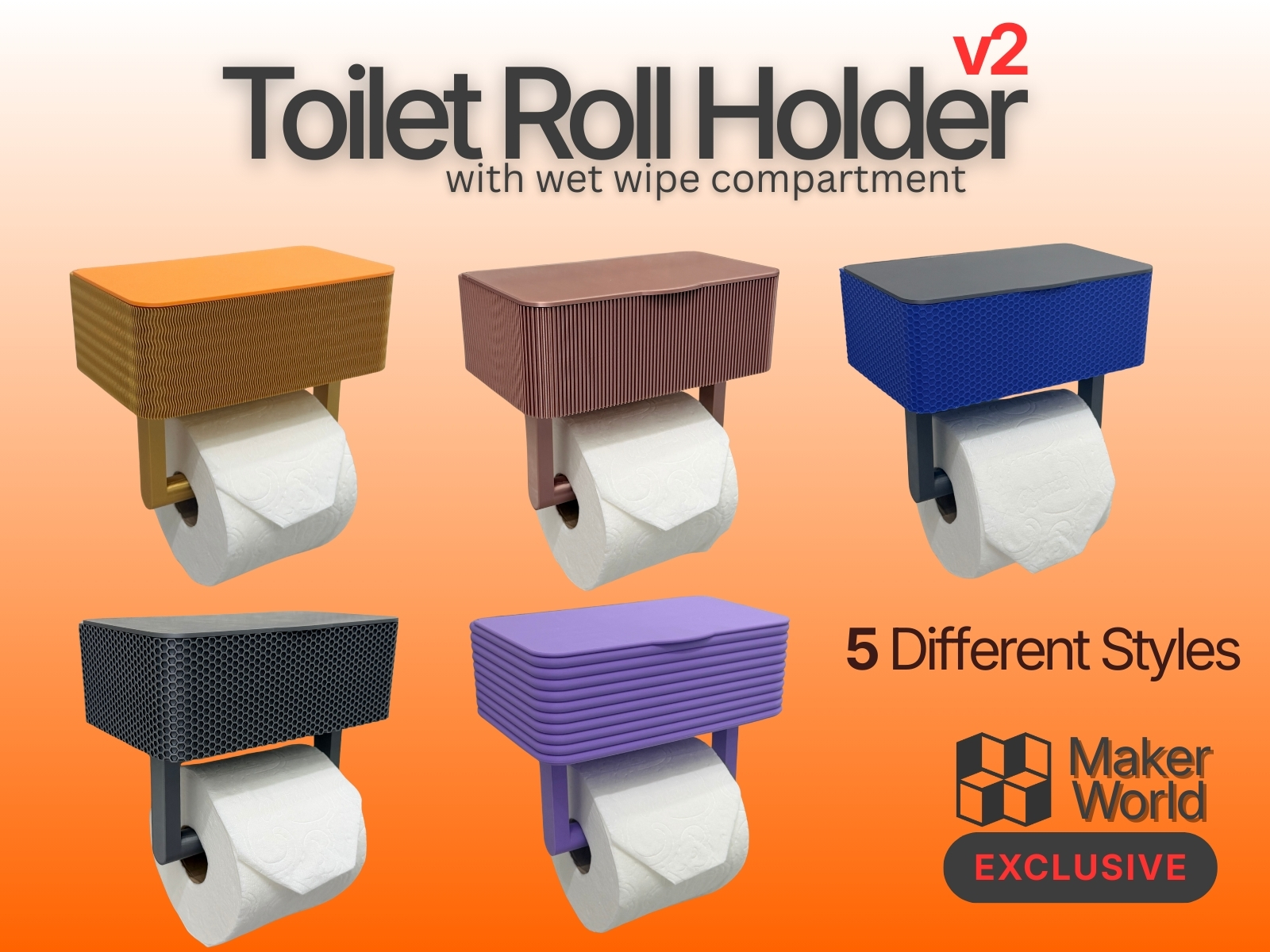 Toilet Roll Holder V2 - Wet Wipes Box, 4 Styles