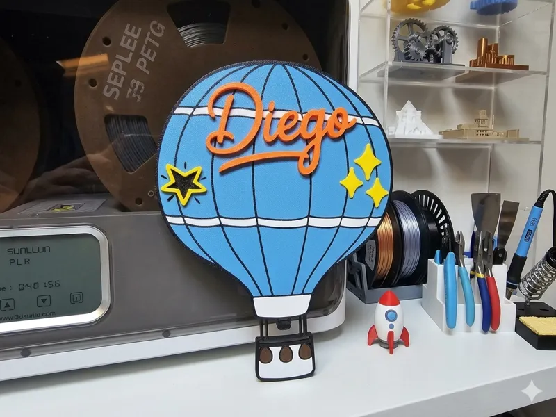 Fiocco Nascita Personalizzato "Mongolfiera" 