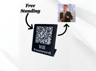 Wifi QR code (Rickroll) with a stand