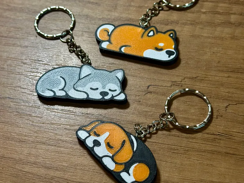 Cute Sleeping Puppies dog Husky Shiba Keychain AMS