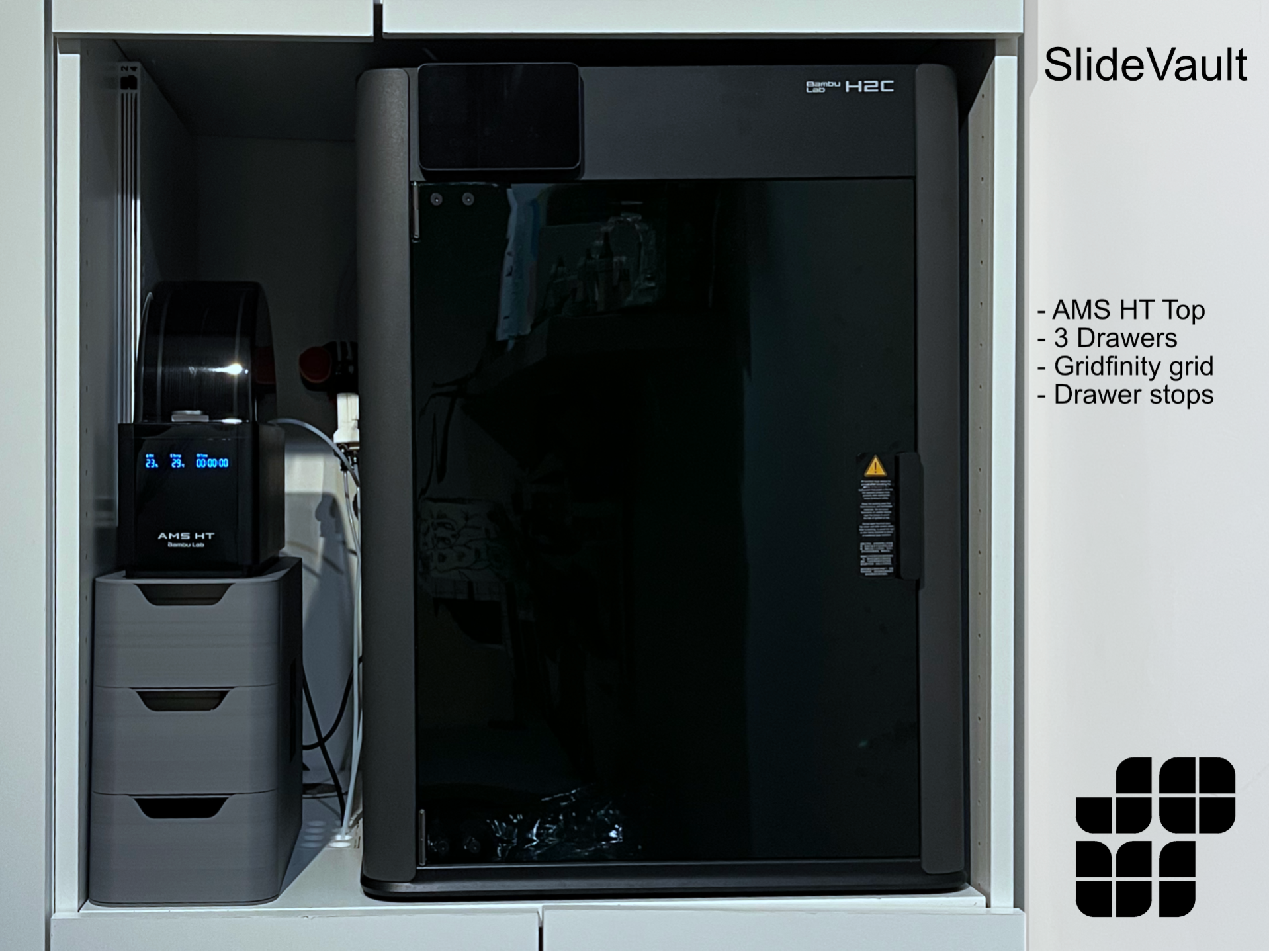 Miniatura 2 do modelo 3D SlideVault (3 drawer system,Gridfinity compatible)