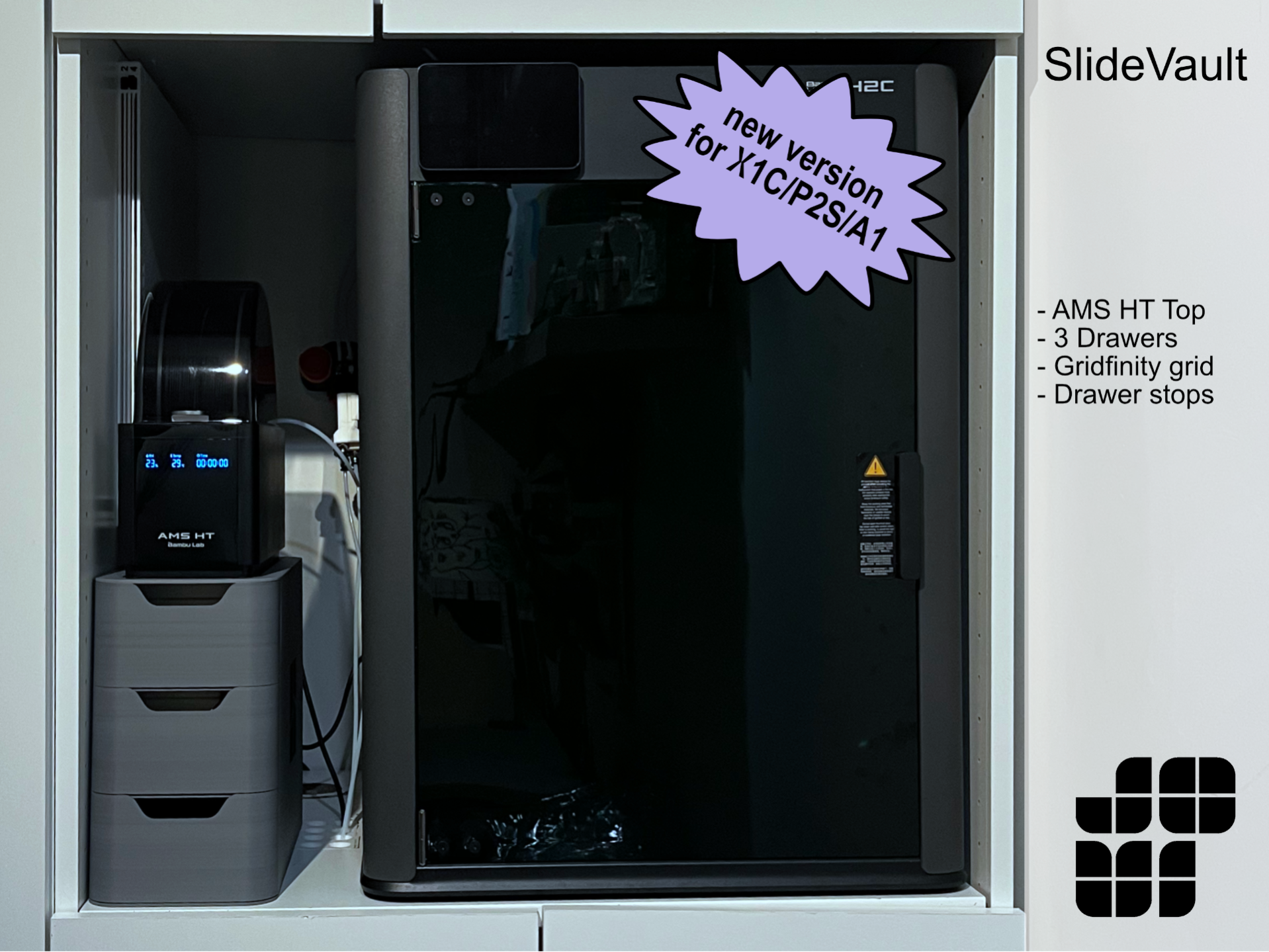 SlideVault (3 drawer system,Gridfinity compatible)