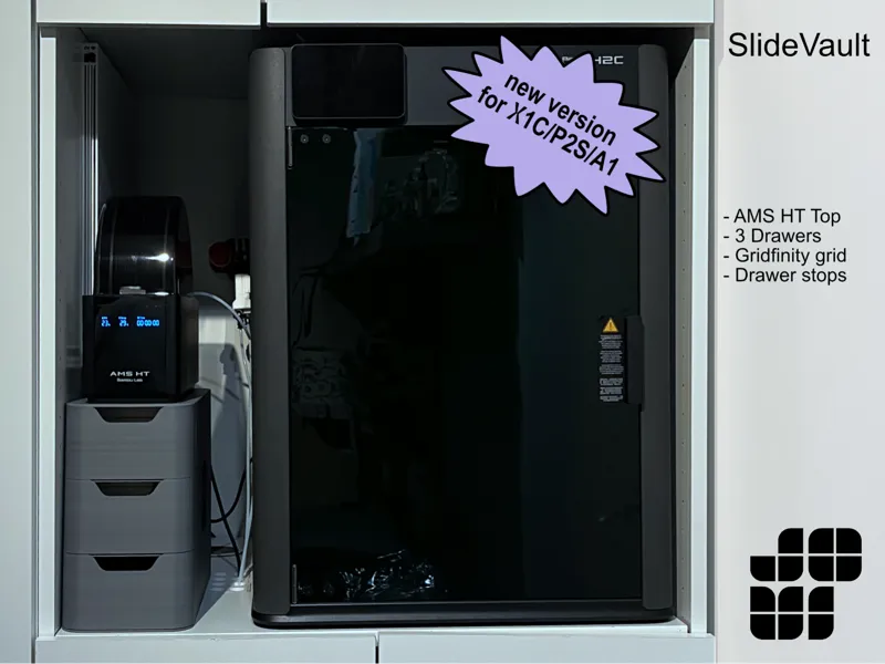 SlideVault (3 drawer system,Gridfinity compatible)