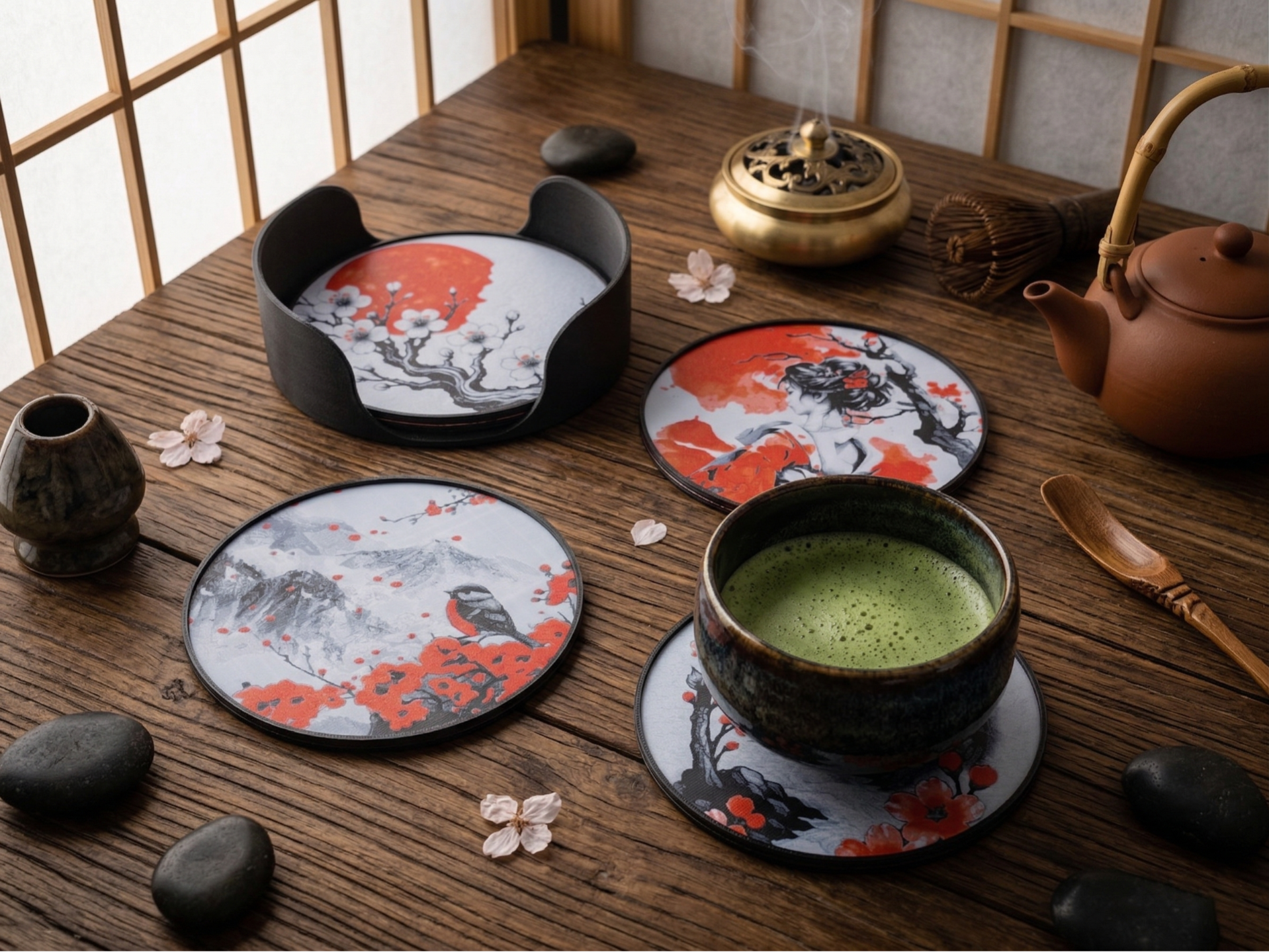 Japanese Art, Sakura Coaster Set
