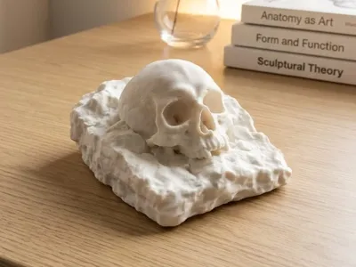 Skull in the Stone – Relief Art Piece