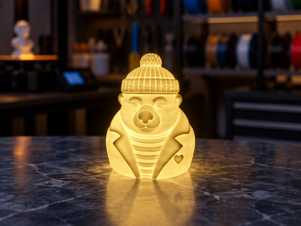 Leuchtender Winterbär mit Mütze und Herz 3D model