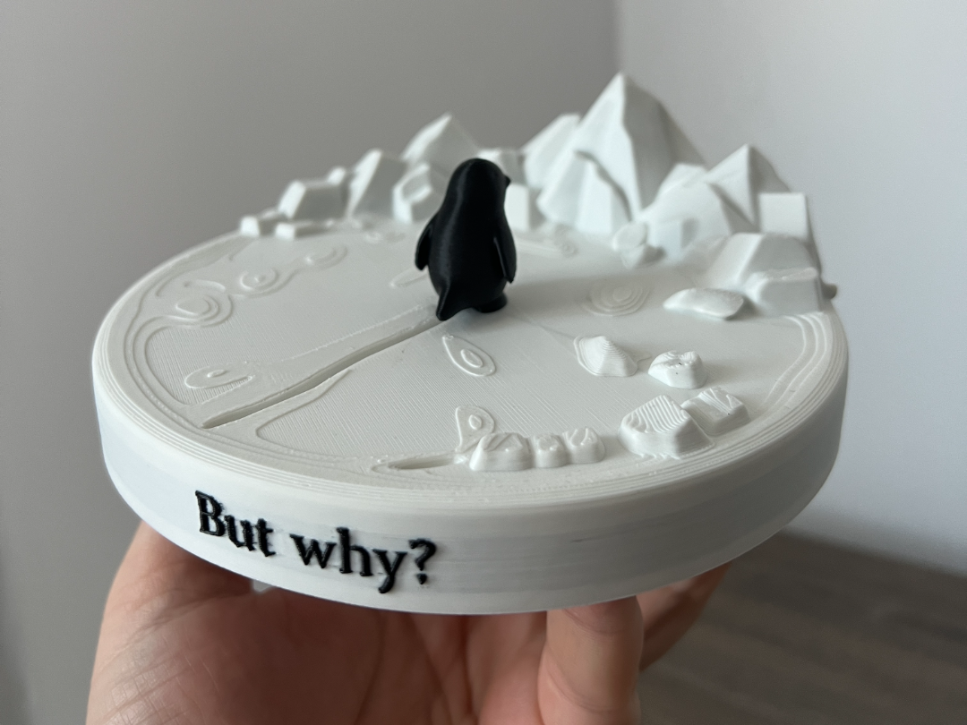 “But Why?” Penguin – Minimalist Desk Decor